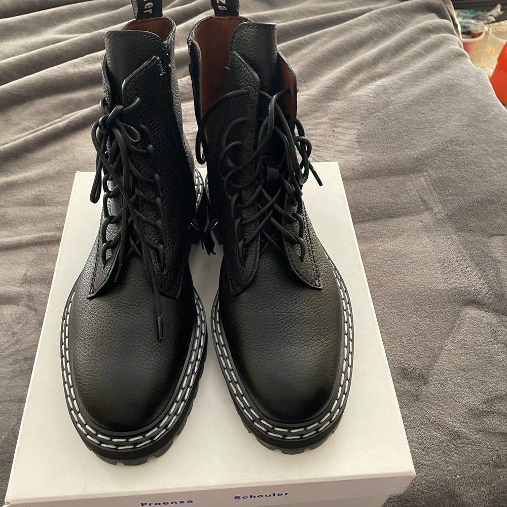 Women’s Proenza Schouler Black calf combat lace up boot size 41